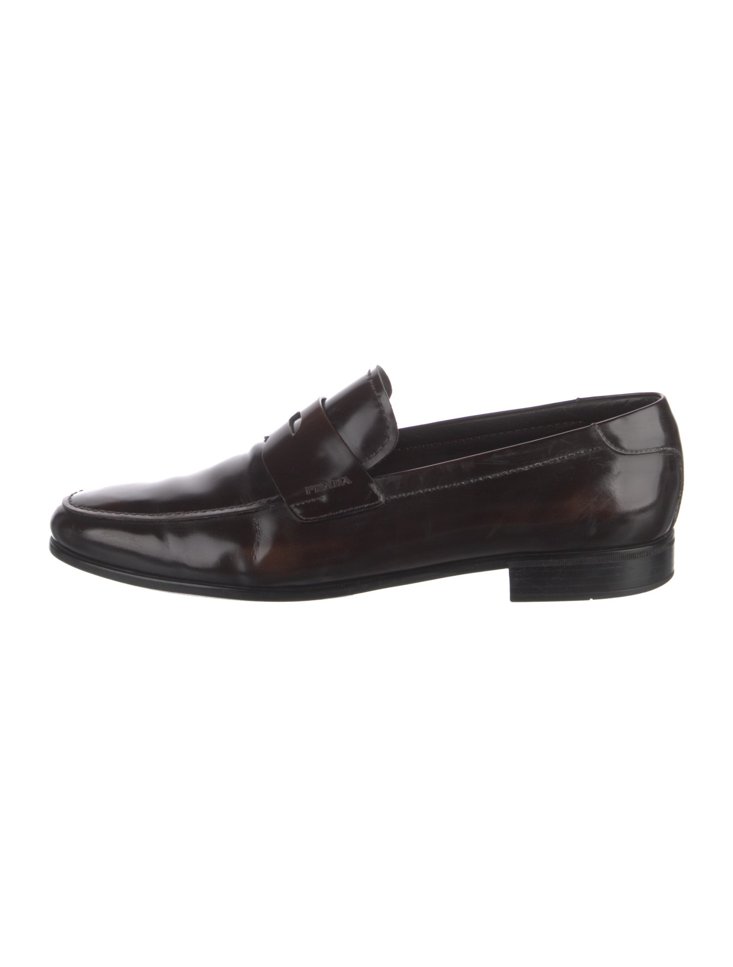 Prada Leather Leather Trim Embellishment Dress Loafers