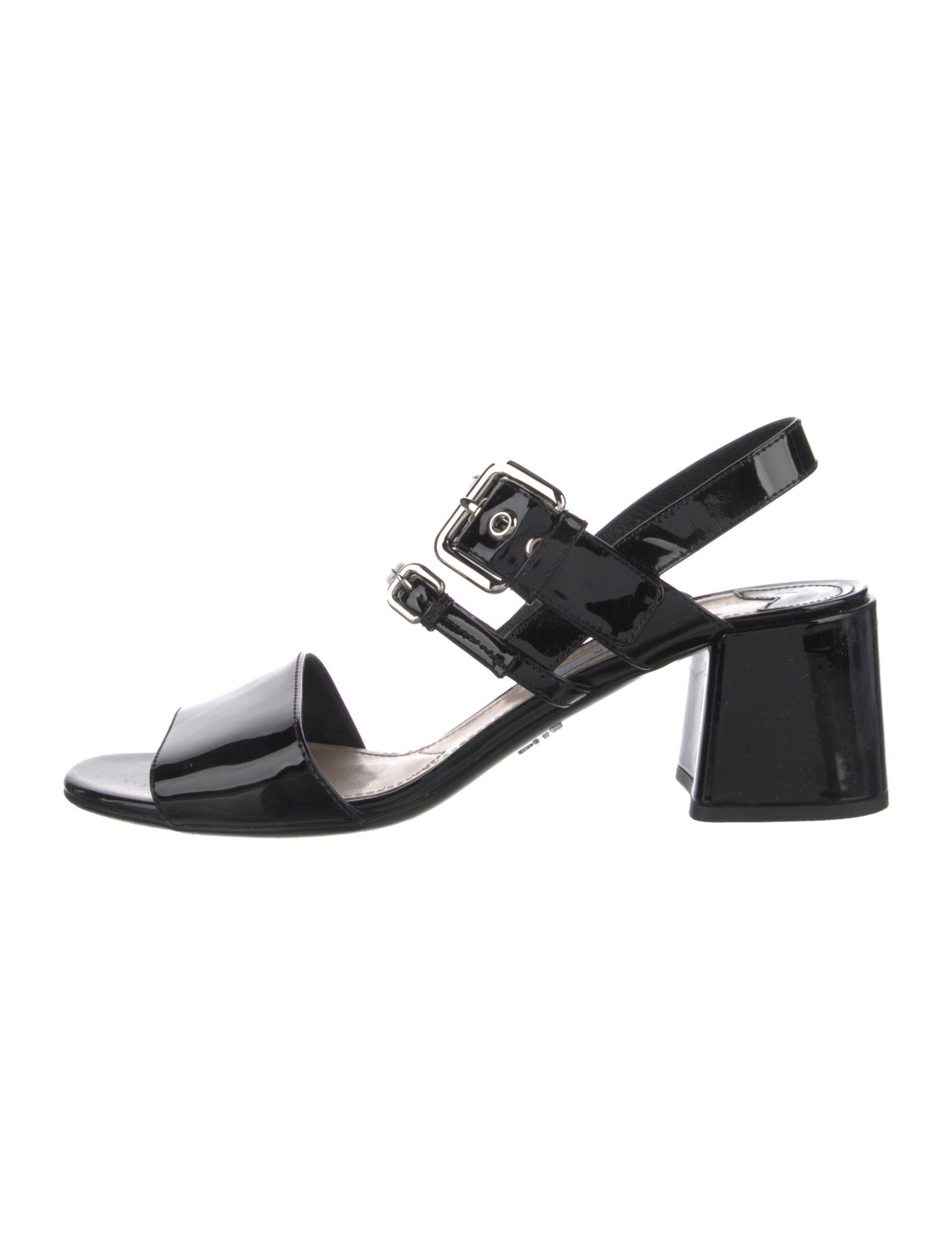 Prada Patent Leather Lasercut Accents Slingback Sandals