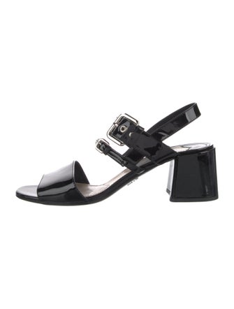 Prada Patent Leather Lasercut Accents Slingback Sandals
