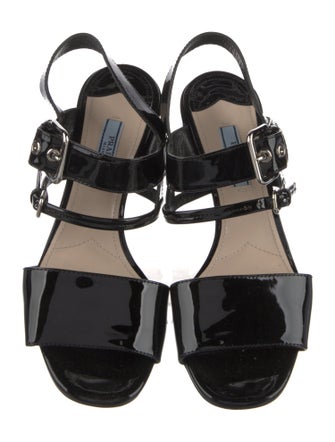 Prada Patent Leather Lasercut Accents Slingback Sandals