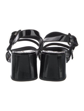 Prada Patent Leather Lasercut Accents Slingback Sandals