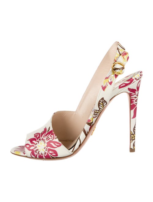 Prada Leather Floral Print Slingback Sandals