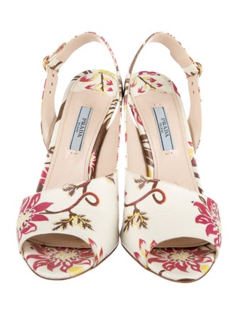 Prada Leather Floral Print Slingback Sandals