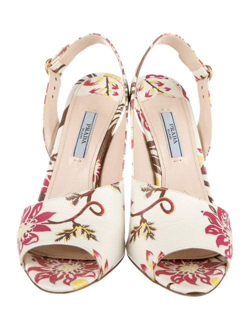 Prada Leather Floral Print Slingback Sandals