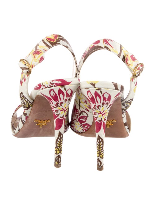 Prada Leather Floral Print Slingback Sandals