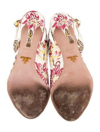 Prada Leather Floral Print Slingback Sandals