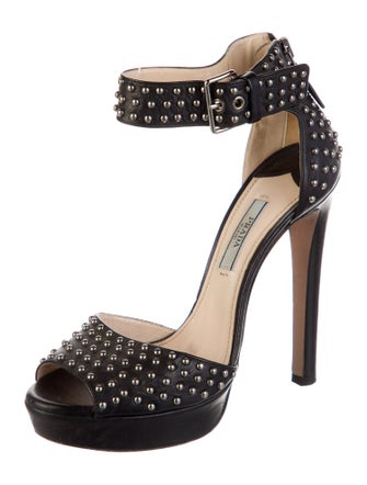 Prada Leather Studded Accents Sandals