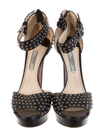 Prada Leather Studded Accents Sandals