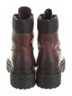 Prada Enameled Metal Triangle Leather Combat Boots
