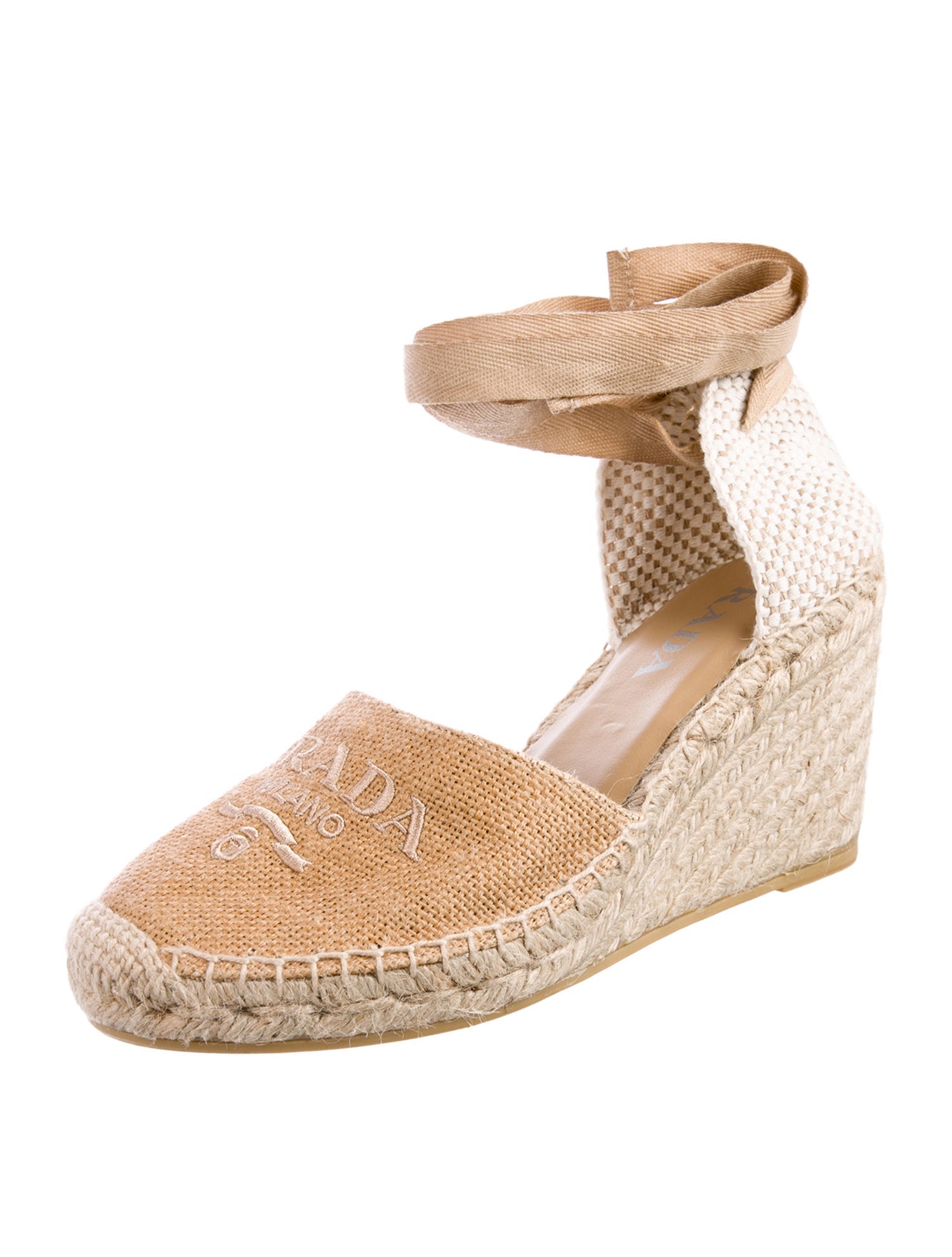 Prada Jute Embroidered Accent D'Orsay Pumps