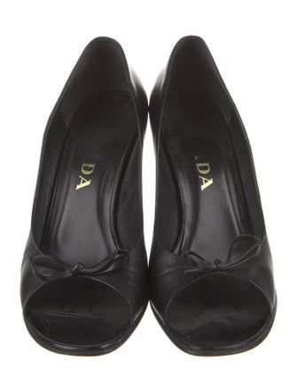 Prada Leather Bow Accents Slingback Sandals