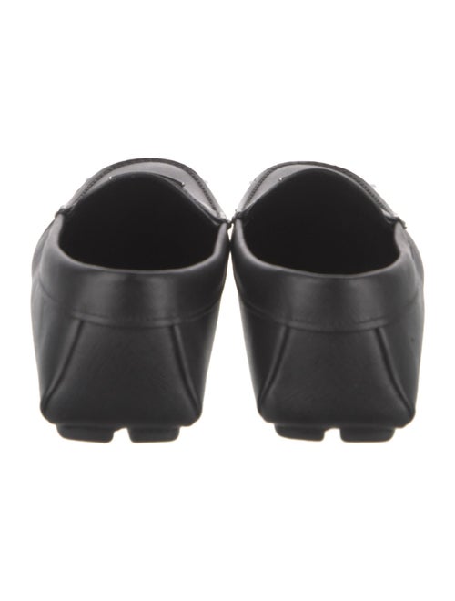 Prada Enameled Metal Triangle Saffiano Leather Moccasins