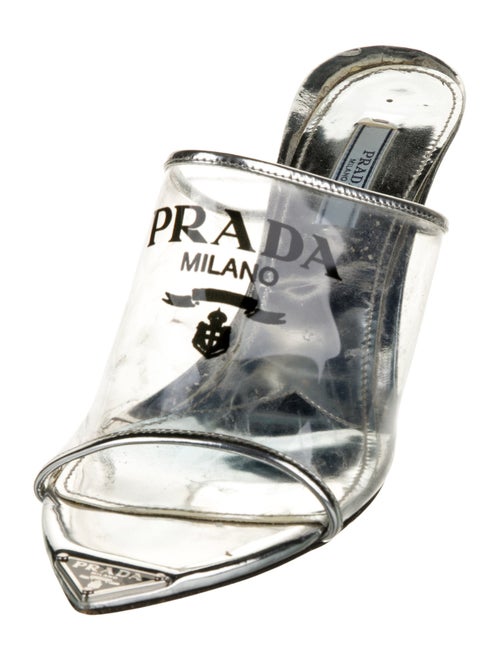 Prada PVC Leather Trim Embellishment Slides