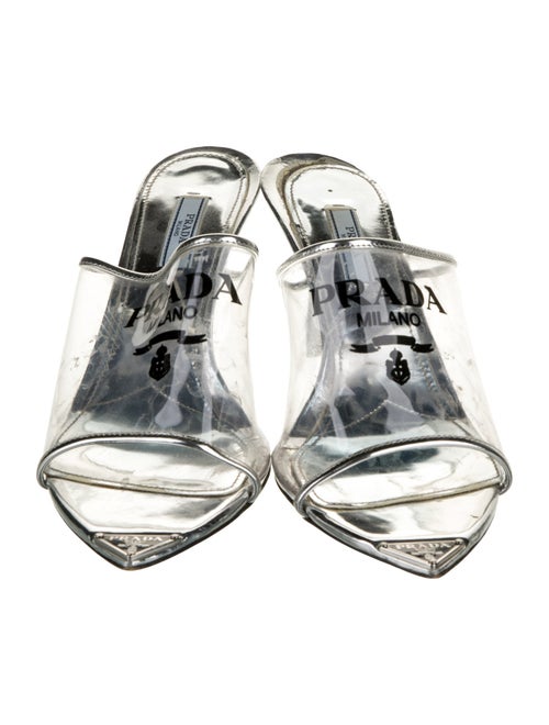 Prada PVC Leather Trim Embellishment Slides