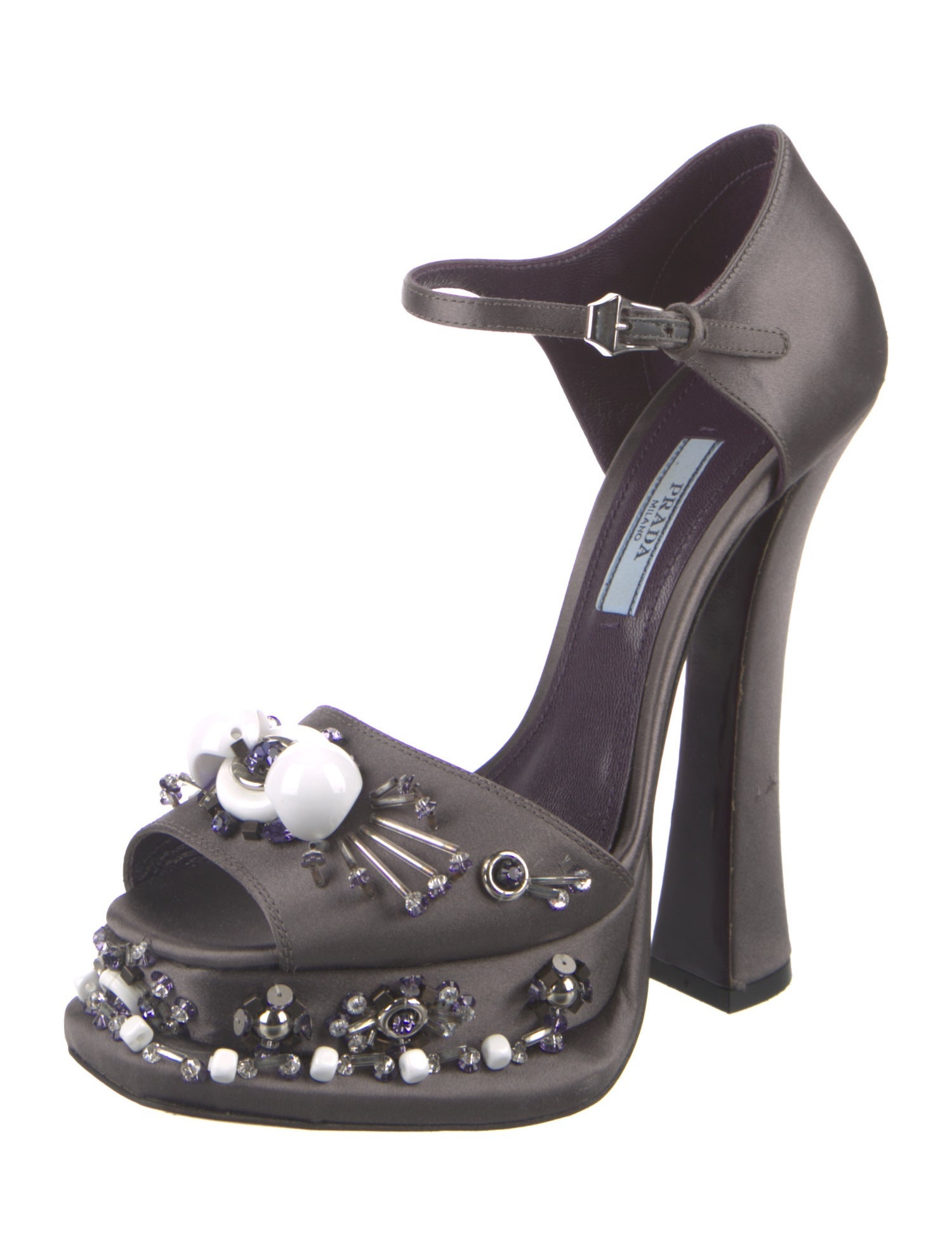 Prada Satin Beaded Accents D'Orsay Pumps