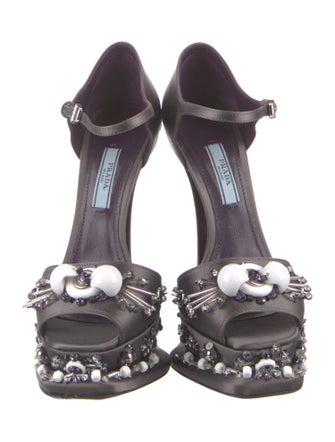 Prada Satin Beaded Accents D'Orsay Pumps