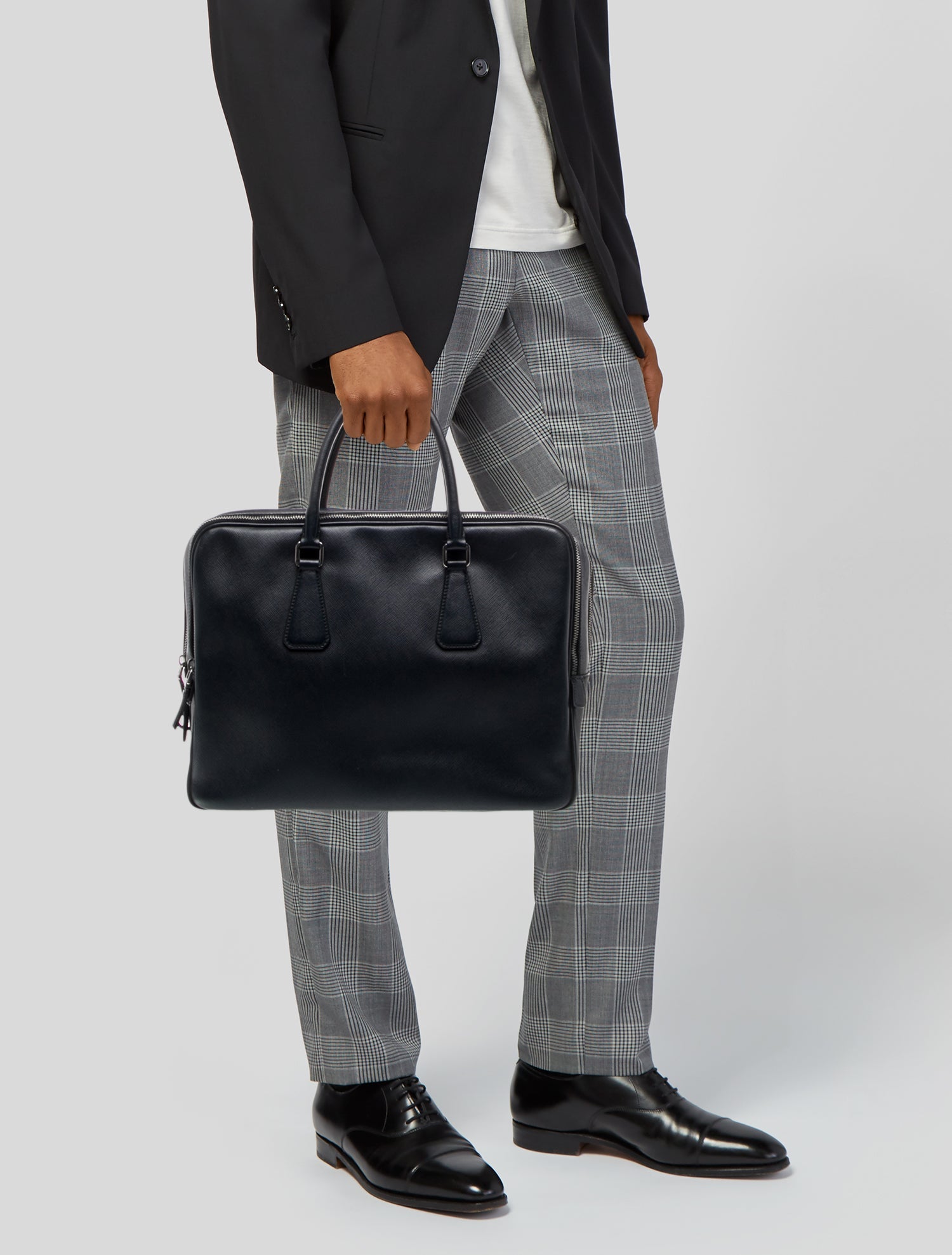 Prada Saffiano Triangle Leather Briefcase