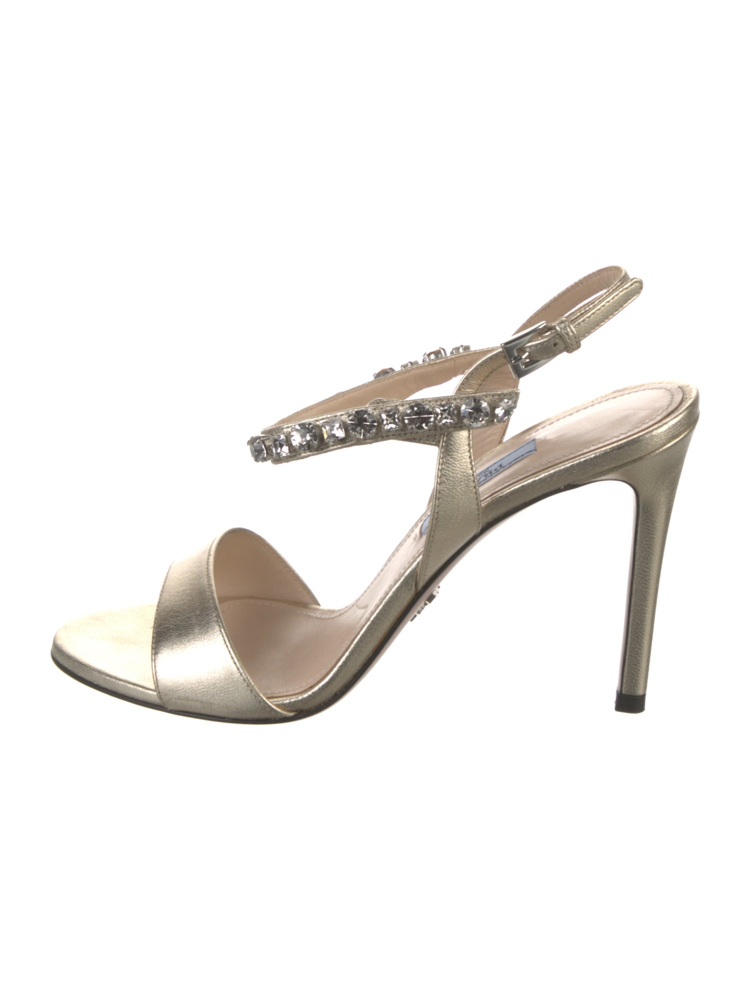 Prada Leather Crystal Embellishments Slingback Sandals