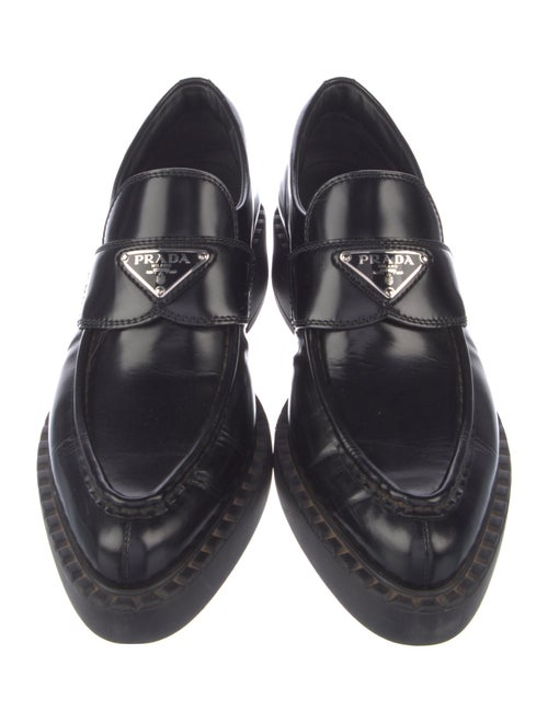 Prada Enameled Metal Triangle Leather Oxfords