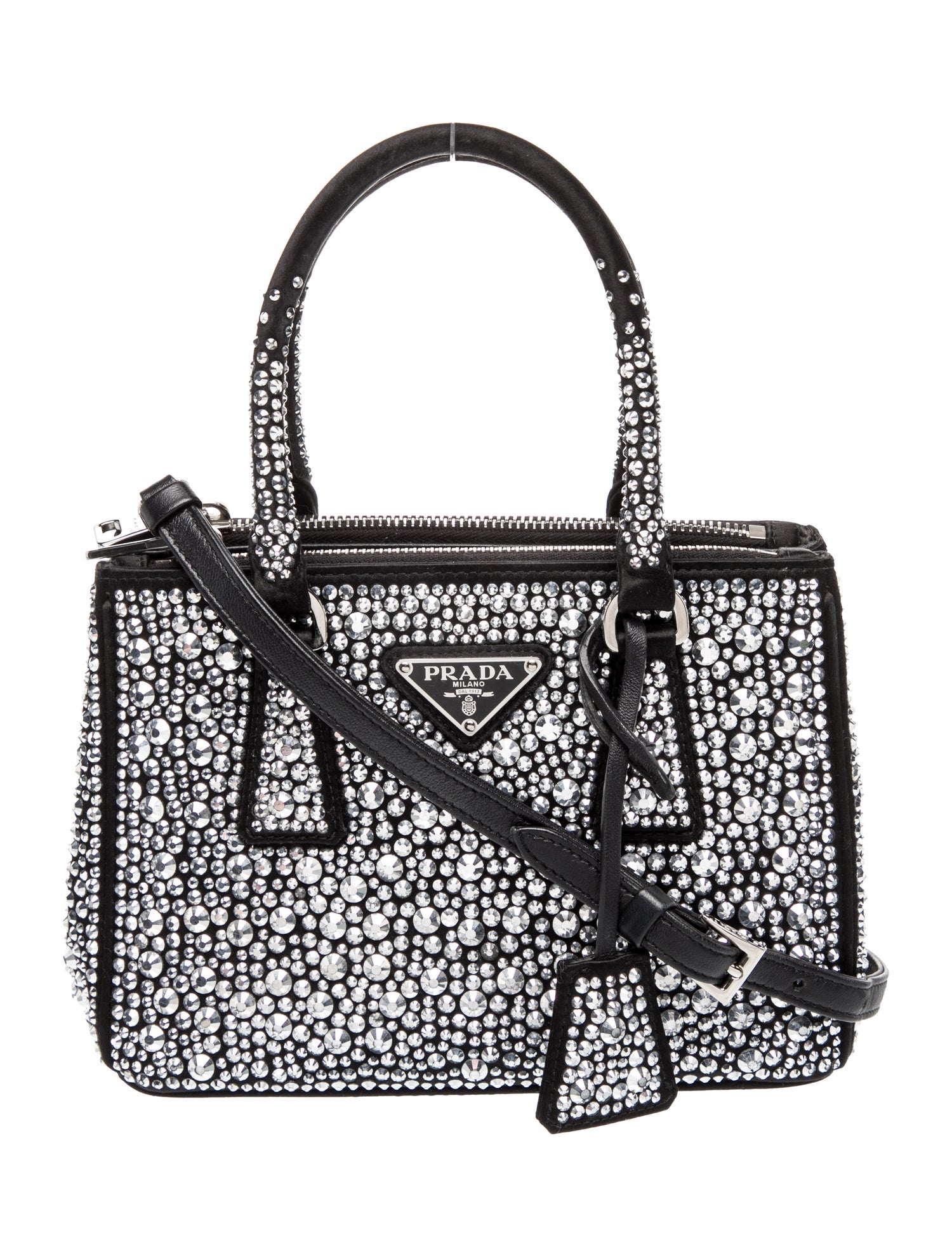 Prada Enameled Metal Triangle Galleria Double Zip Mini