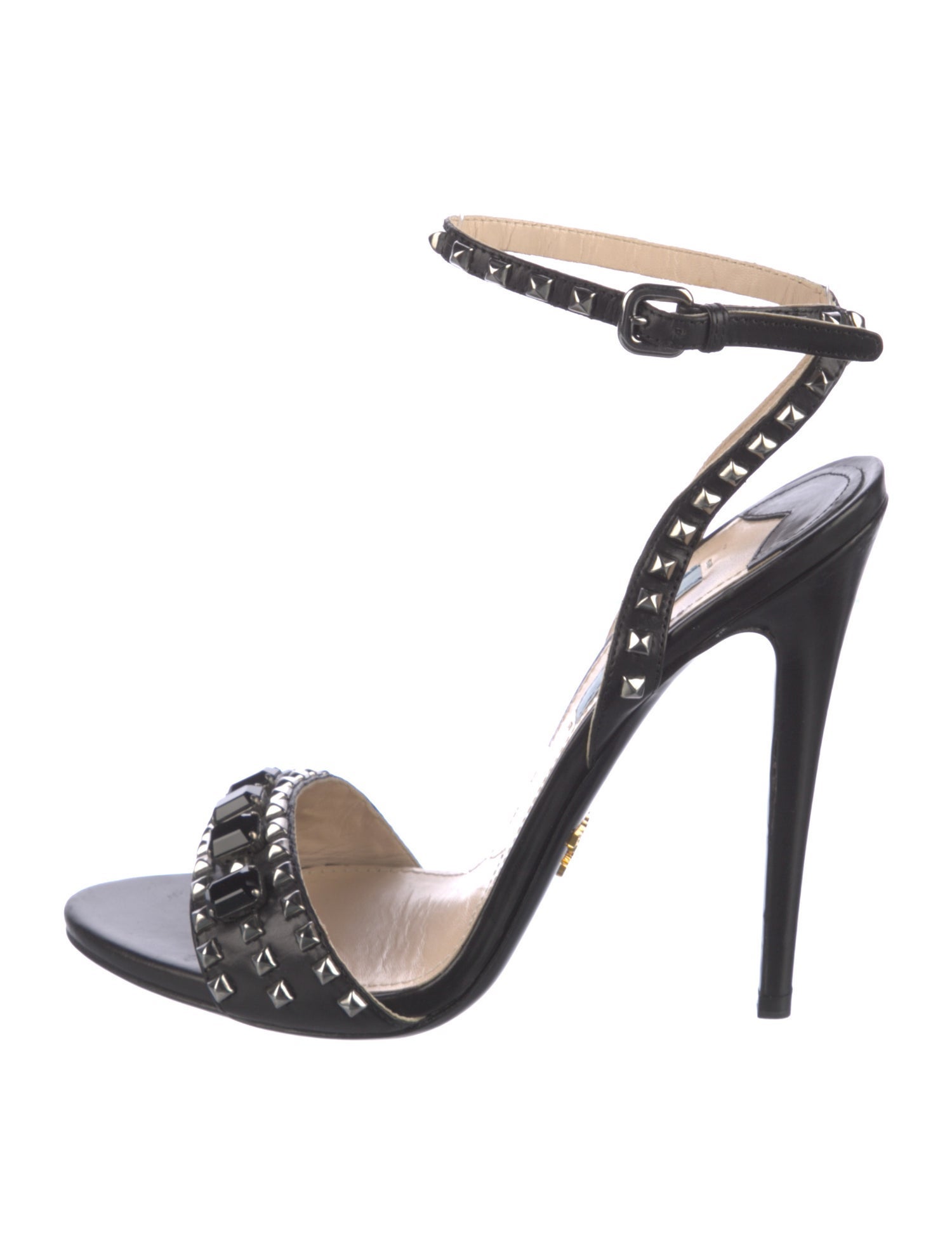 Prada Leather Crystal Embellishments Sandals