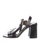 Prada Patent Leather Fringe Trim Accent Slingback Pumps