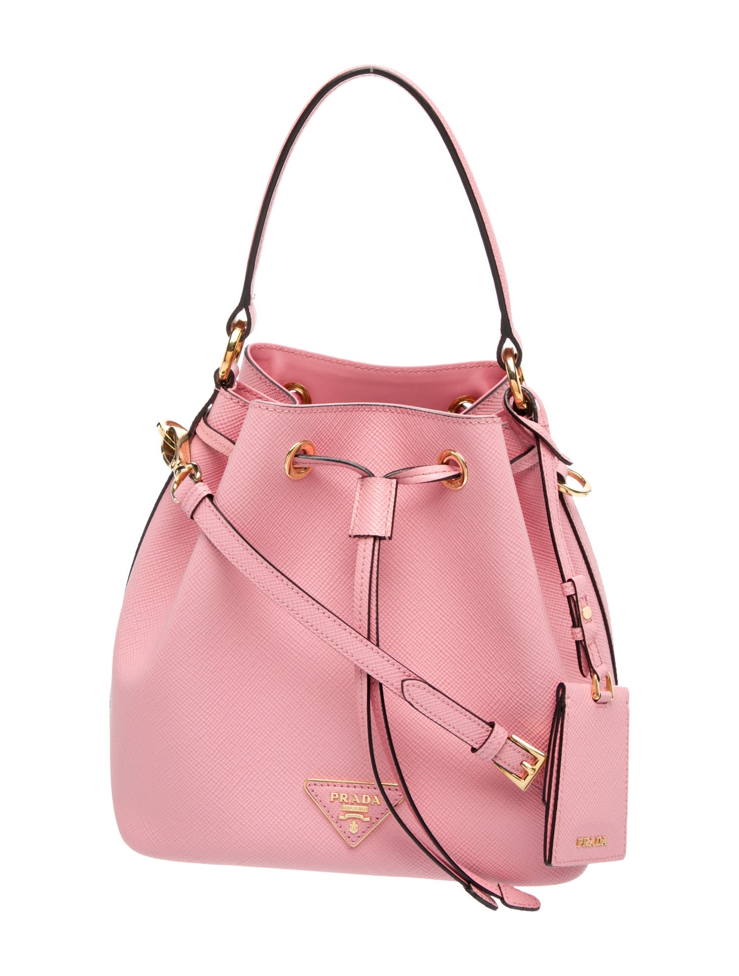 Prada Enameled Metal Triangle Bucket Bag