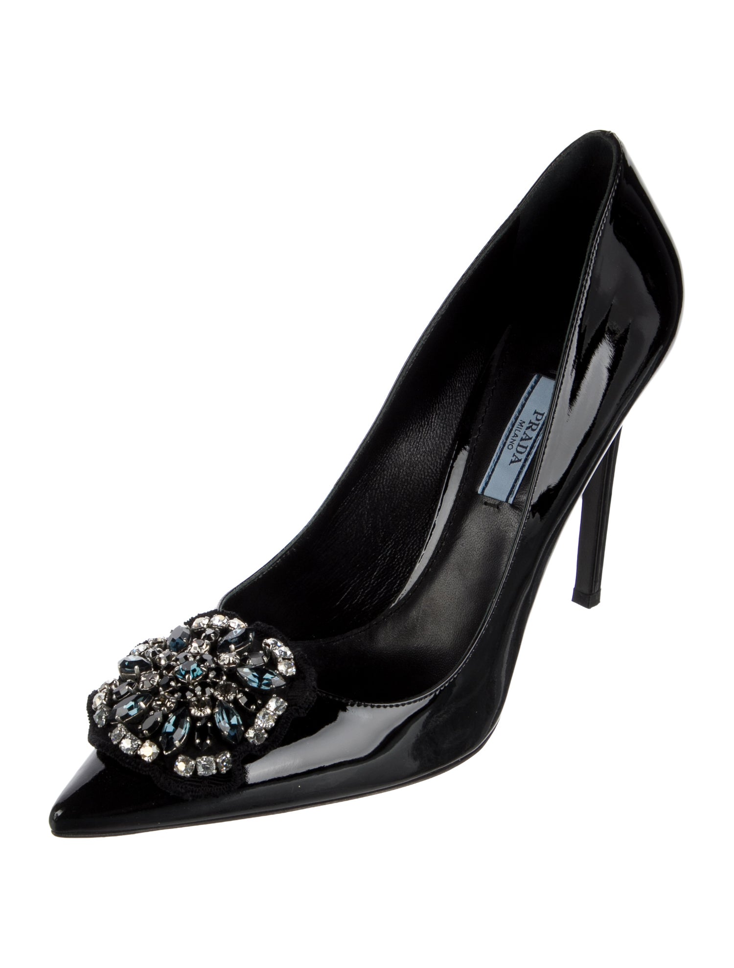 Prada Patent Leather Crystal Embellishments Pumps