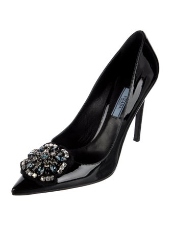Prada Patent Leather Crystal Embellishments Pumps