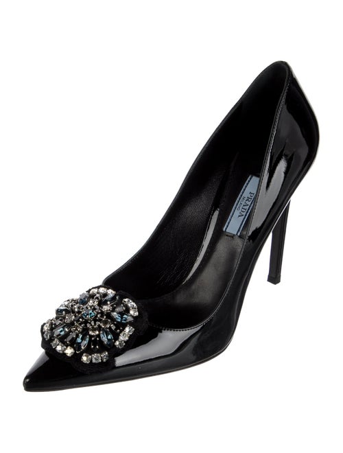Prada Patent Leather Crystal Embellishments Pumps