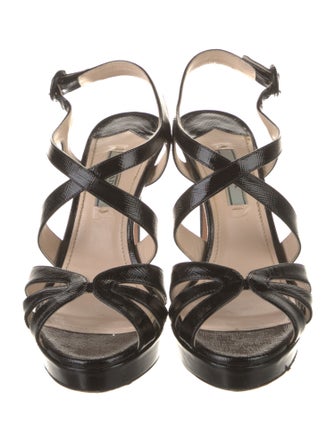 Prada Saffiano Leather Cutout Accent Sandals