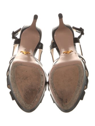 Prada Saffiano Leather Cutout Accent Sandals