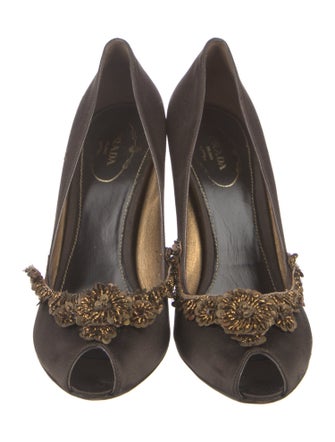 Prada Satin Sequin Embellishments Pumps