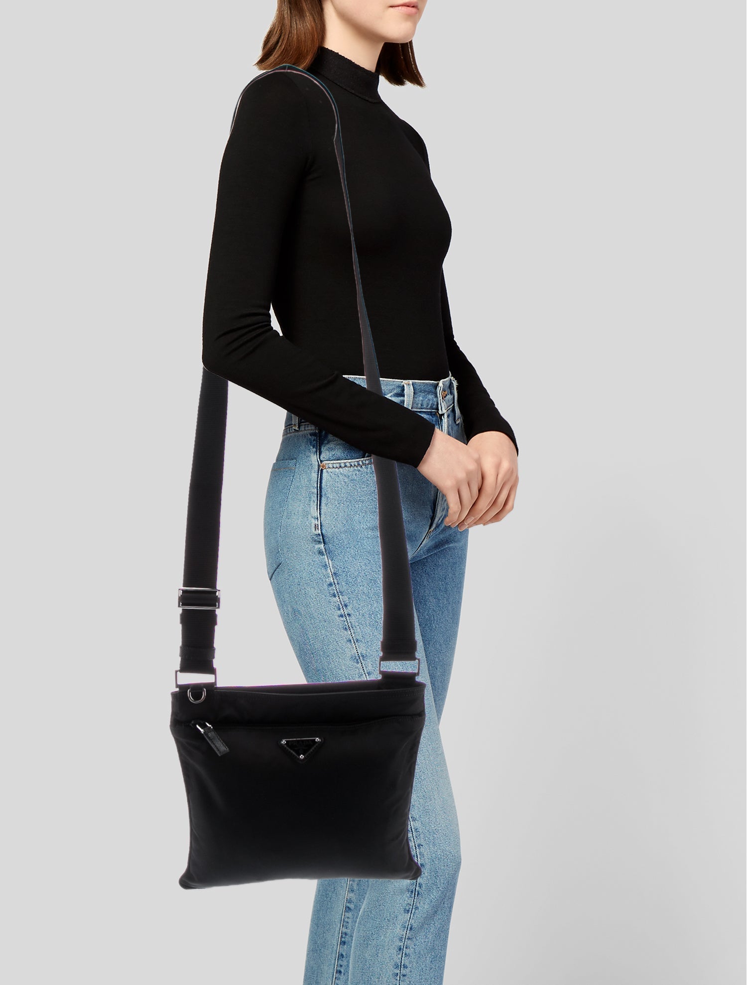 Prada Enameled Metal Triangle Messenger Bag