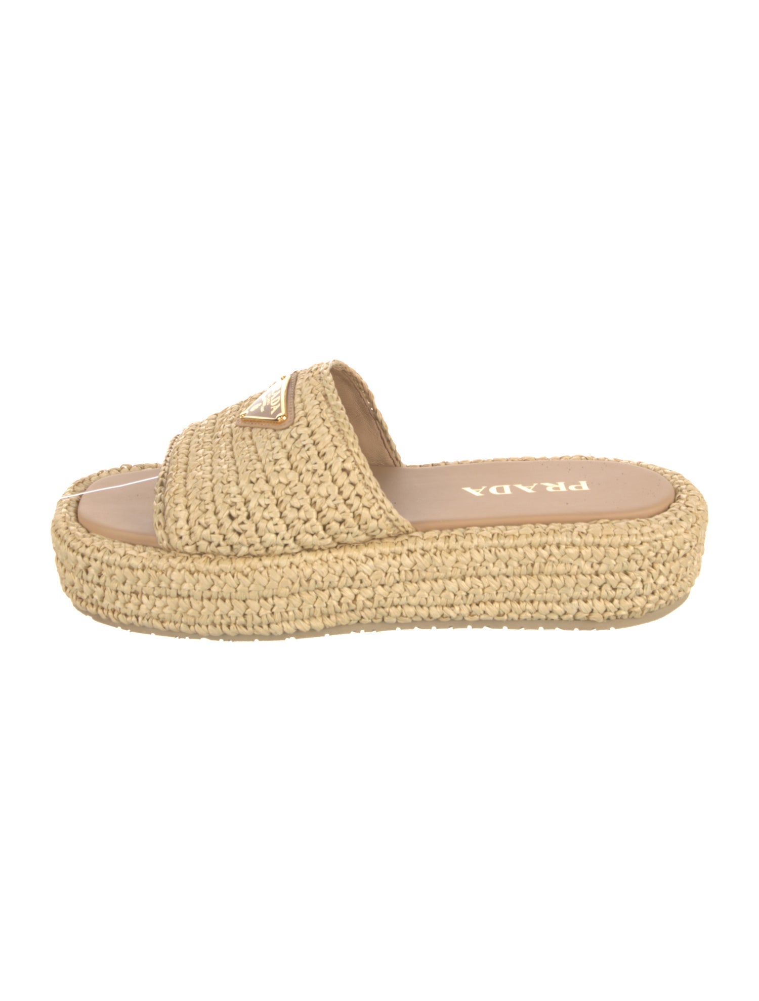 Prada Enameled Metal Triangle Straw Espadrilles