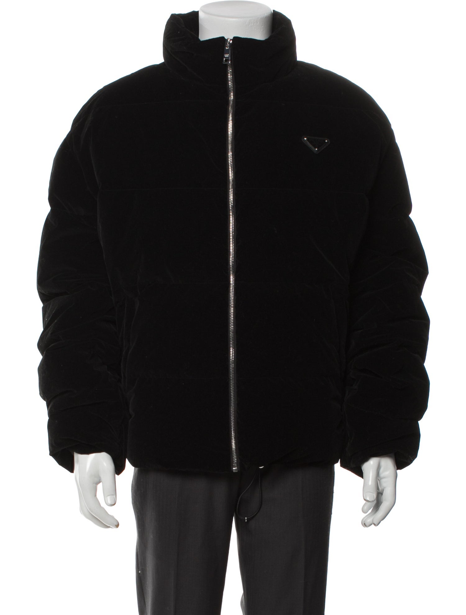 Prada 2023 Enameled Metal Triangle Puffer Coat