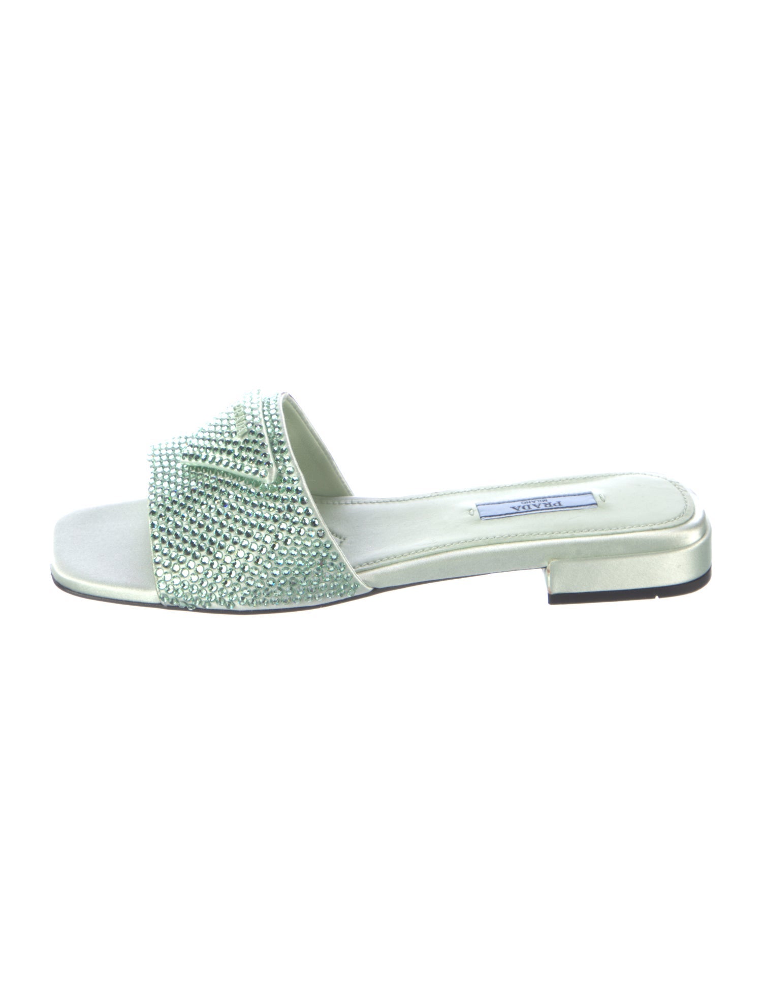 Prada Satin Crystal Embellishments Slides