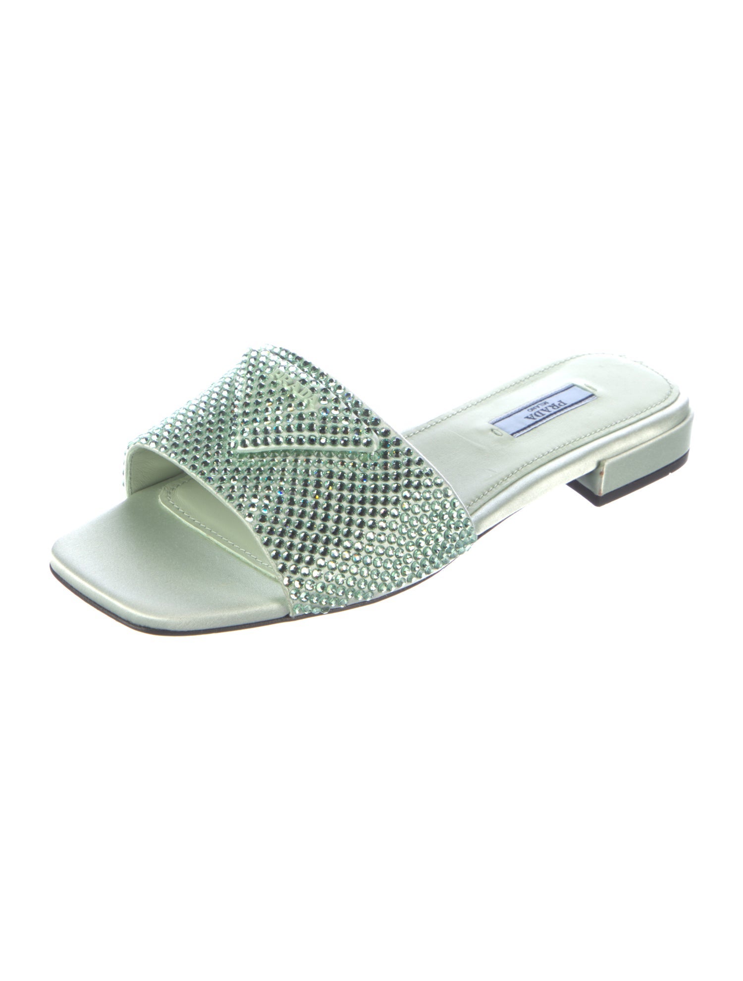 Prada Satin Crystal Embellishments Slides