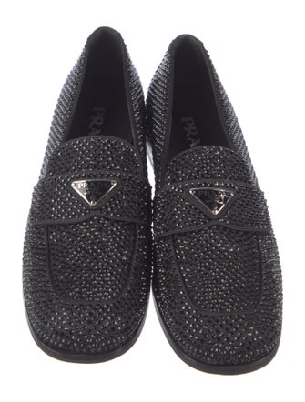 Prada Enameled Metal Triangle Crystal Loafers
