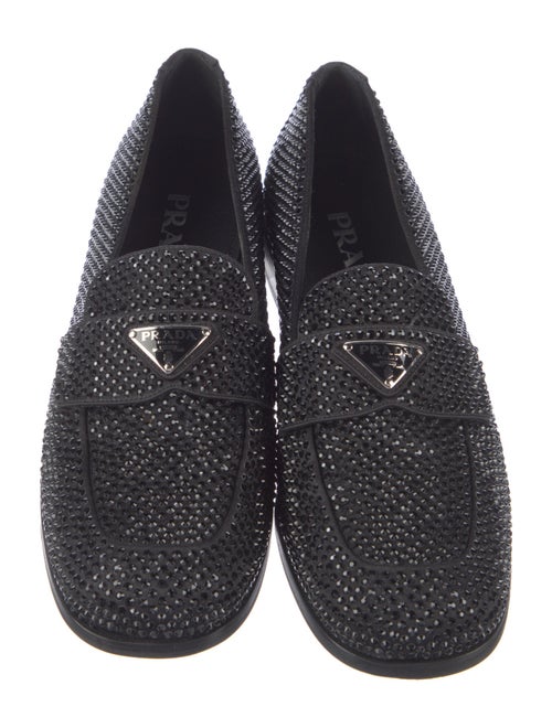 Prada Enameled Metal Triangle Crystal Loafers