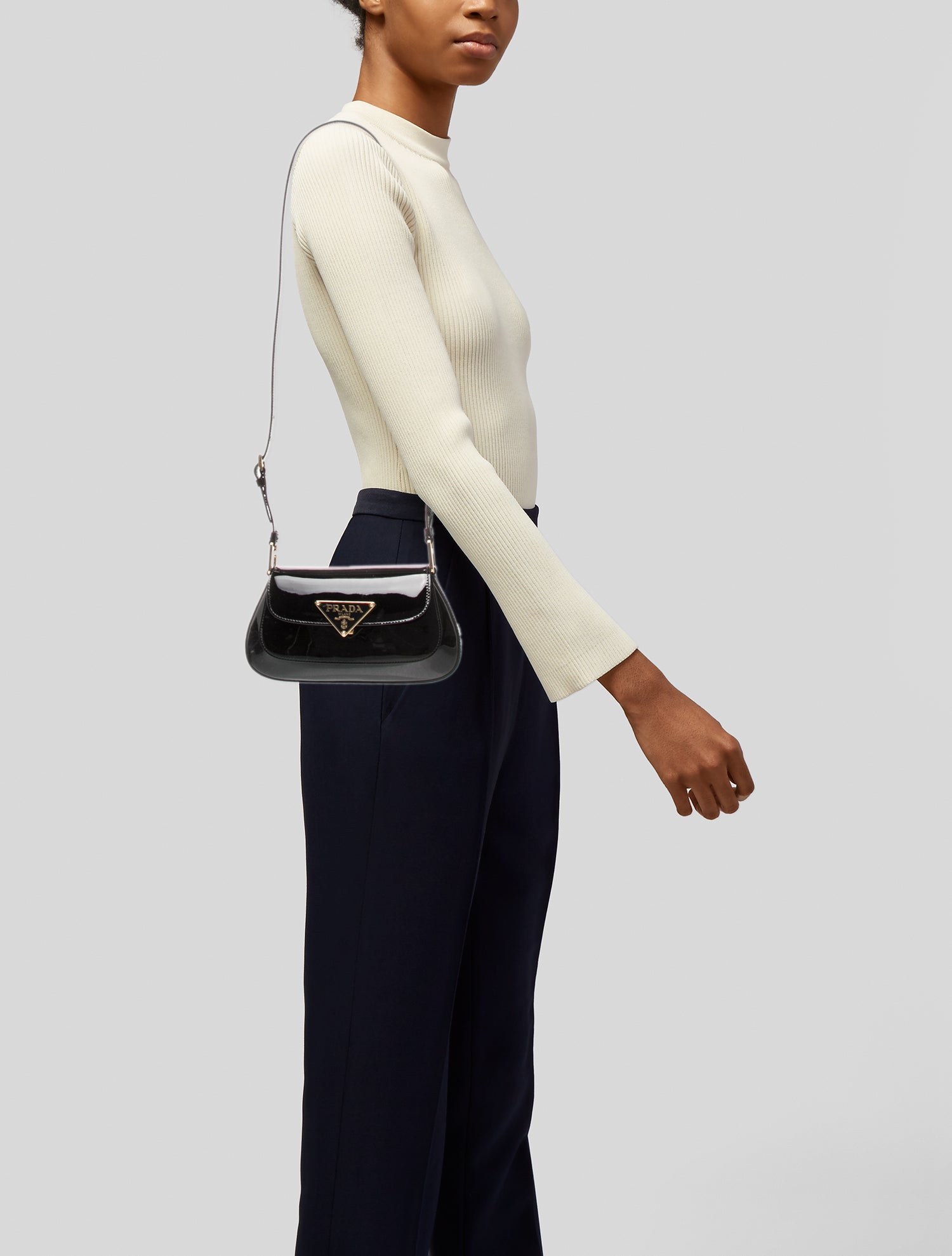 Prada Enameled Metal Triangle Shoulder Bag