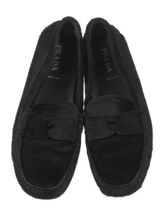 Prada Ponyhair Leather Trim Embellishment Loafers