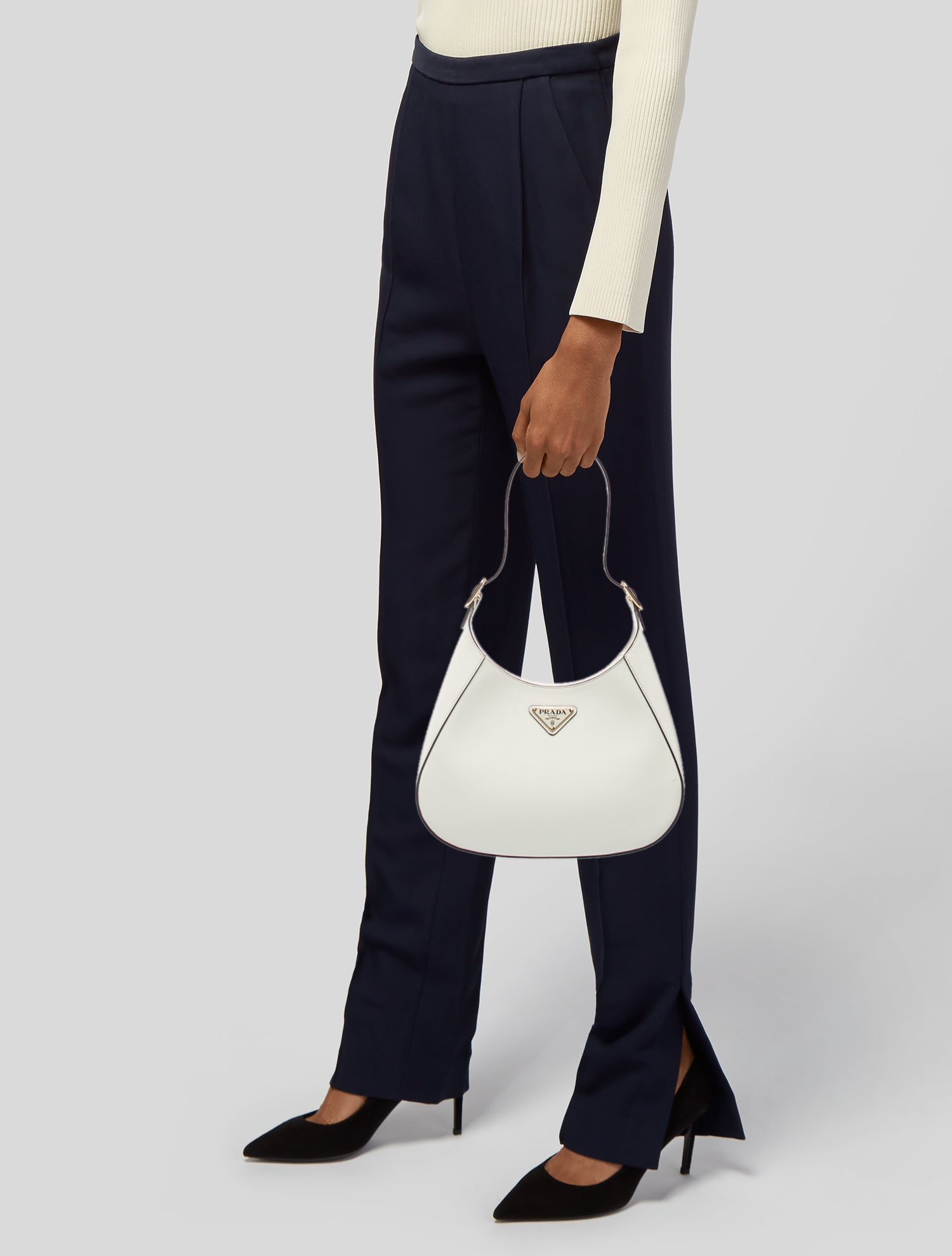 Prada Enameled Metal Triangle Cleo