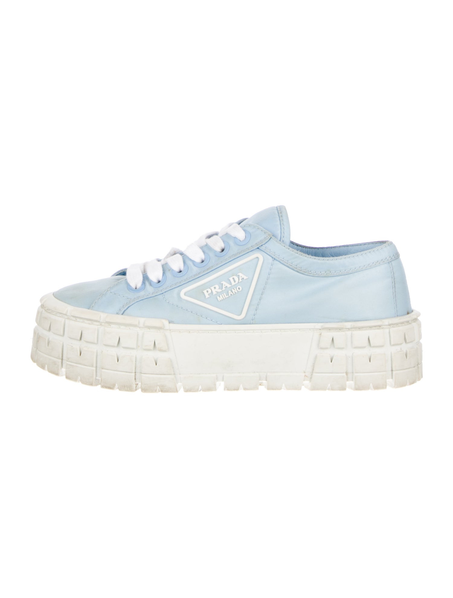 Prada Enameled Metal Triangle Nylon Sneakers