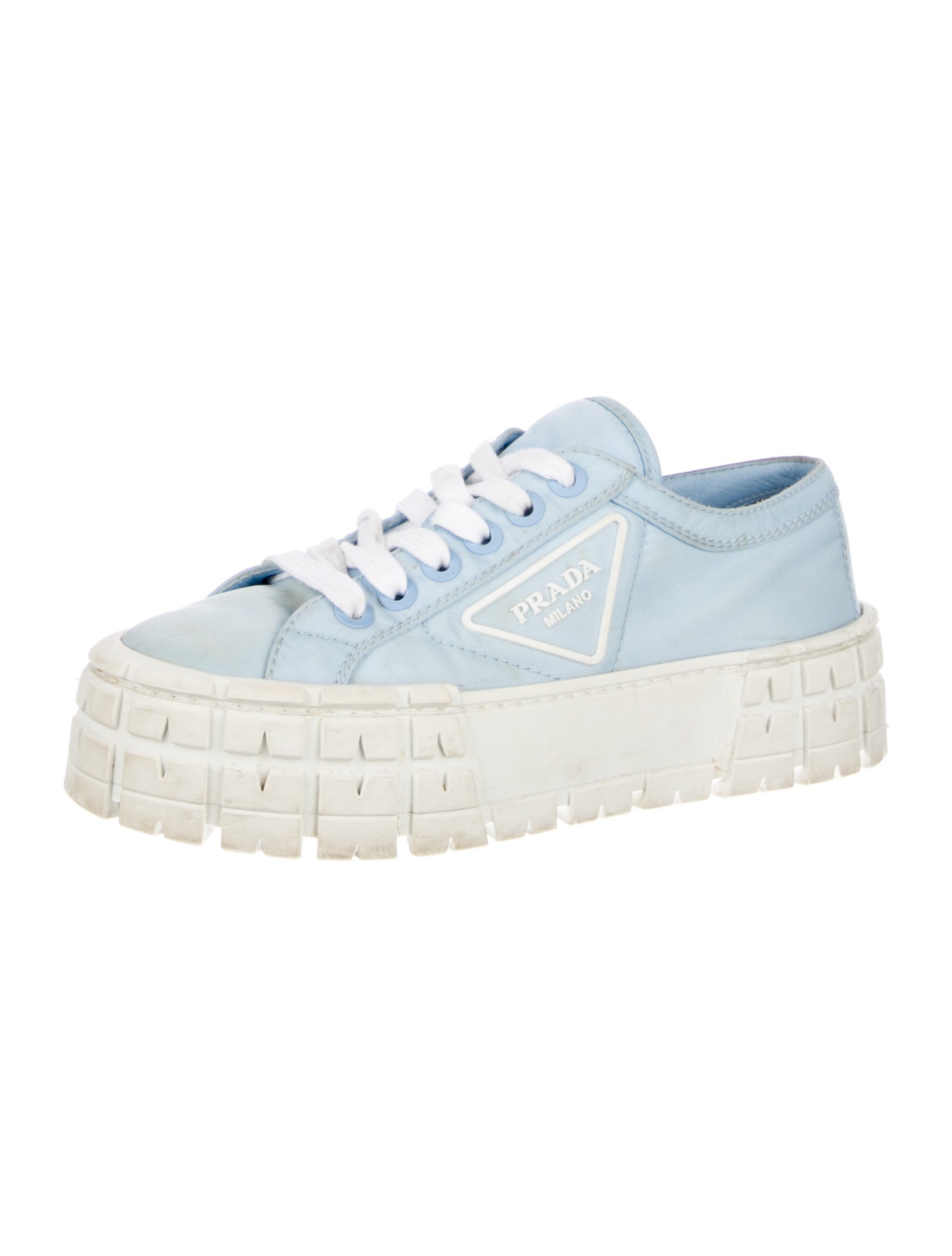 Prada Enameled Metal Triangle Nylon Sneakers