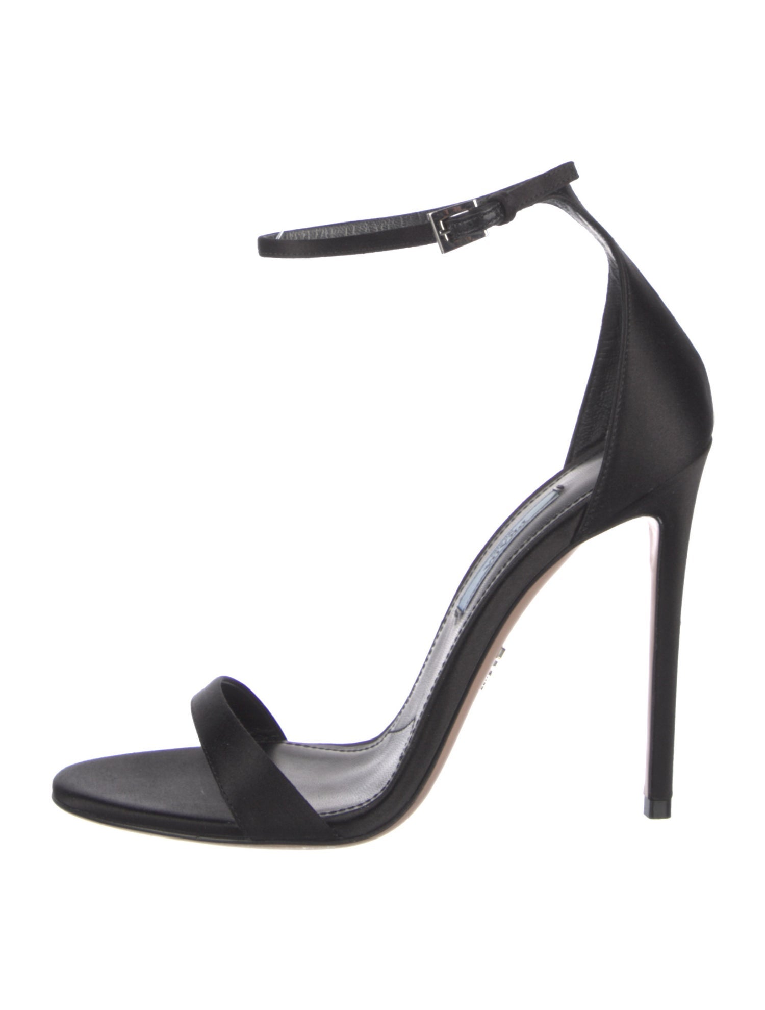 Prada Enameled Metal Triangle Satin Sandals