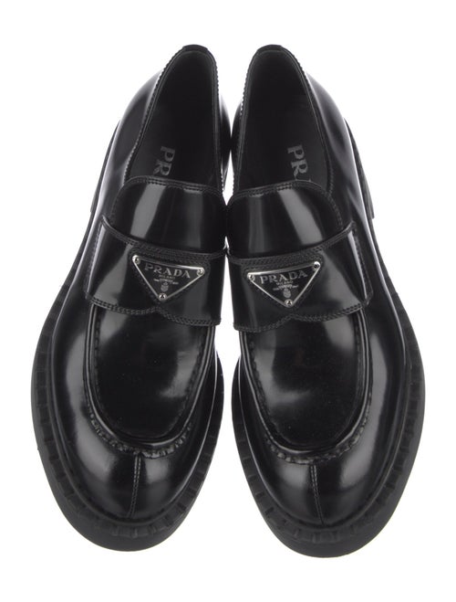 Prada Enameled Metal Triangle Patent Leather Oxfords