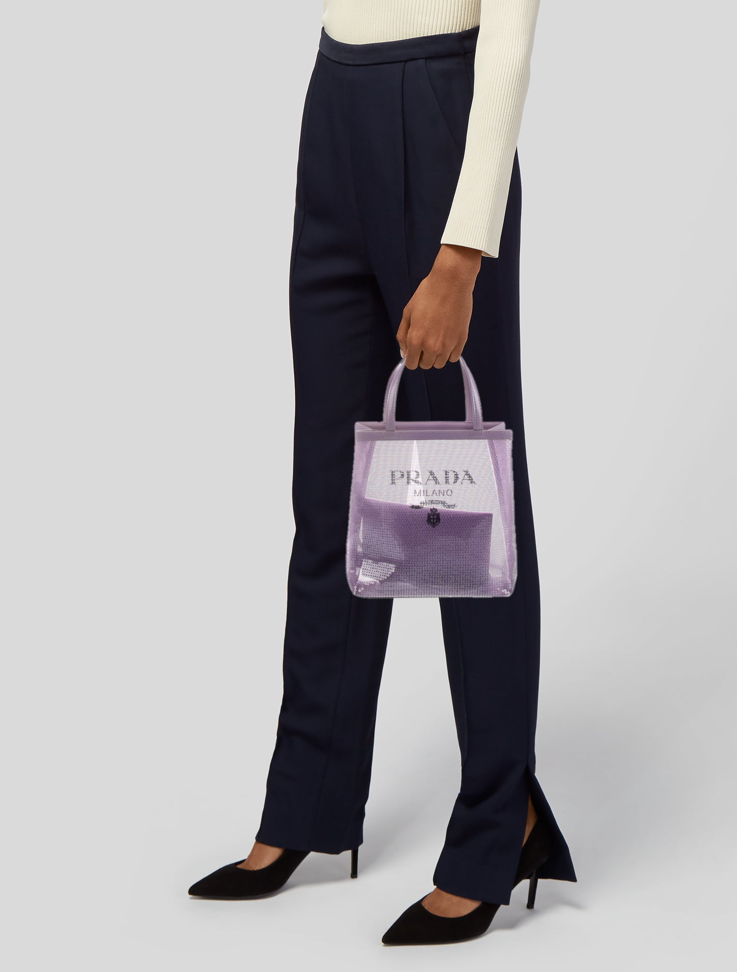 Prada Enameled Metal Triangle Rete Paillettes Small