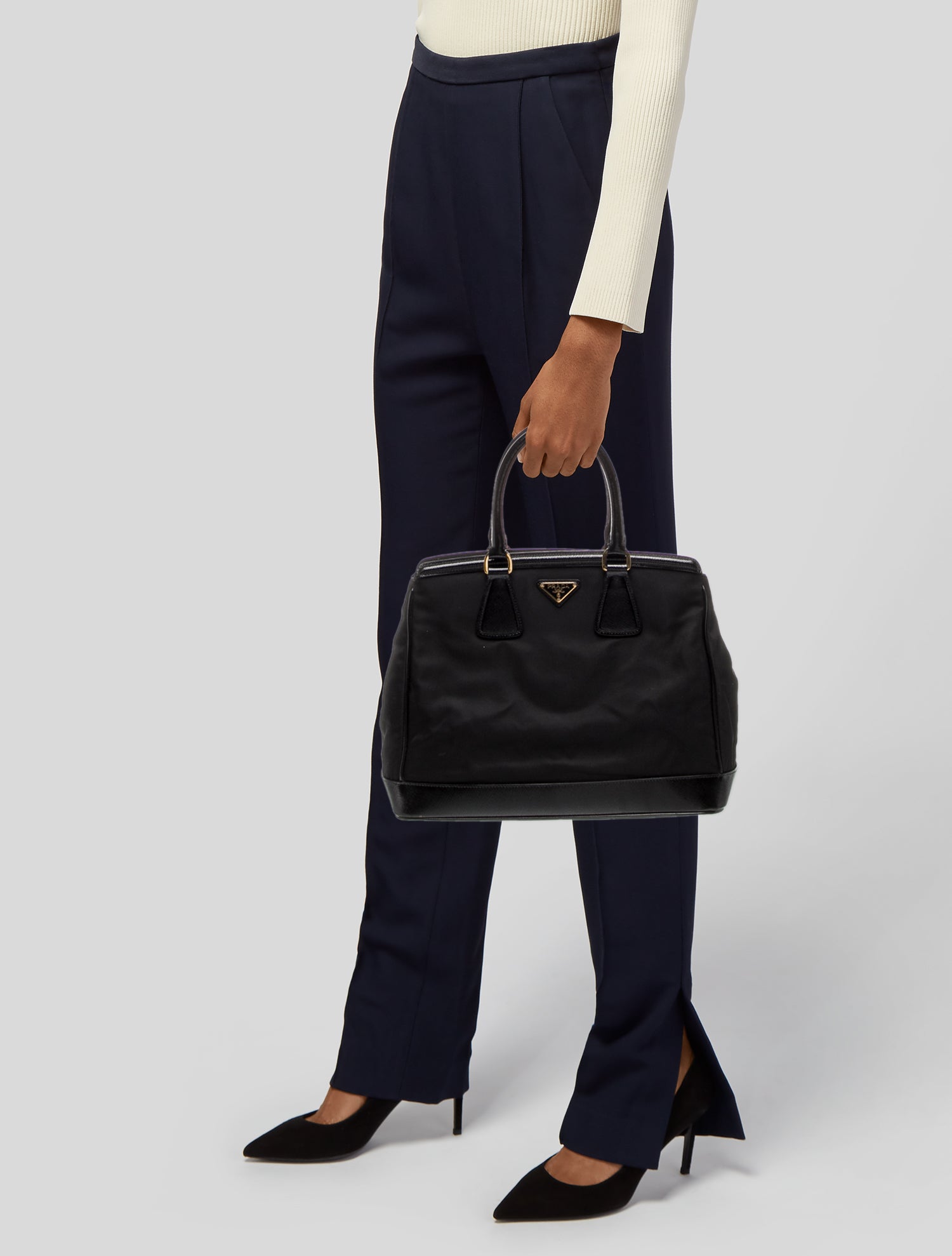 Prada Enameled Metal Triangle Top Handle Bag