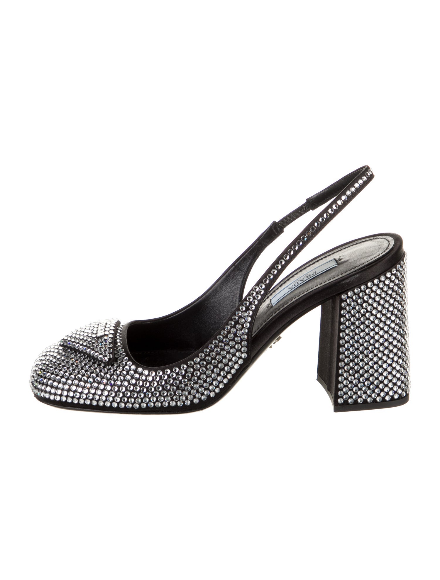 Prada Enameled Metal Triangle Crystal Slingback Pumps
